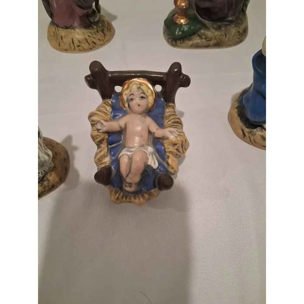 Vintage Ceramic Nativity Set 14 Pcs Hand Painted Christmas Atlantic Holland Mold